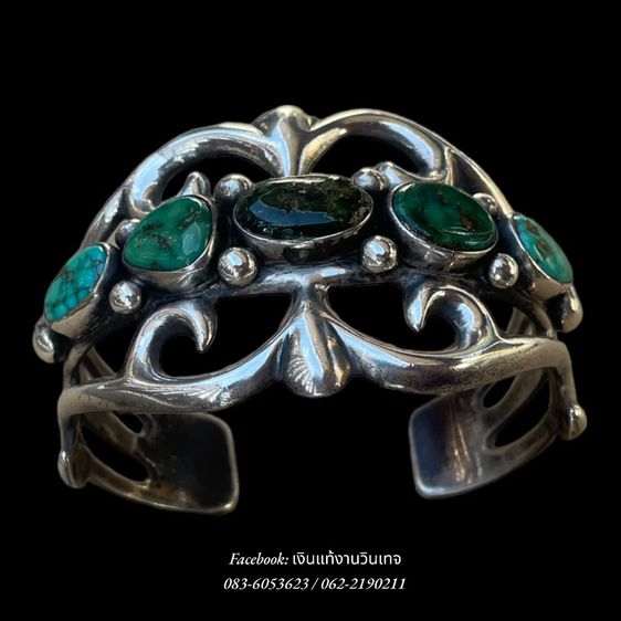 กำไลเงินเเท้ งานวินเทจอเมริกา Native American Navajo Turquoise Sterling Silver Sand Cast Cuff Bracelet รูปที่ 9
