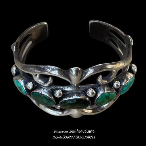 กำไลเงินเเท้ งานวินเทจอเมริกา Native American Navajo Turquoise Sterling Silver Sand Cast Cuff Bracelet รูปที่ 4