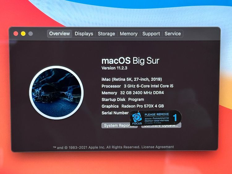 iMac Retina 5K 27" Core i5 (2019) Core i5-8500 6 Core Ram 32 GB Radeon Pro 570X (2019) (TT0499) รูปที่ 11