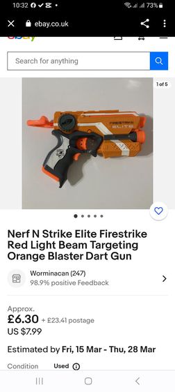 ขออนุญาตครับ
ของเล่น Nerf N Strike Elite Firestrike Red Light Beam Targeting Orange Blaster Dart Gun มือสอง ตามภาพ สภาพดี รูปที่ 5