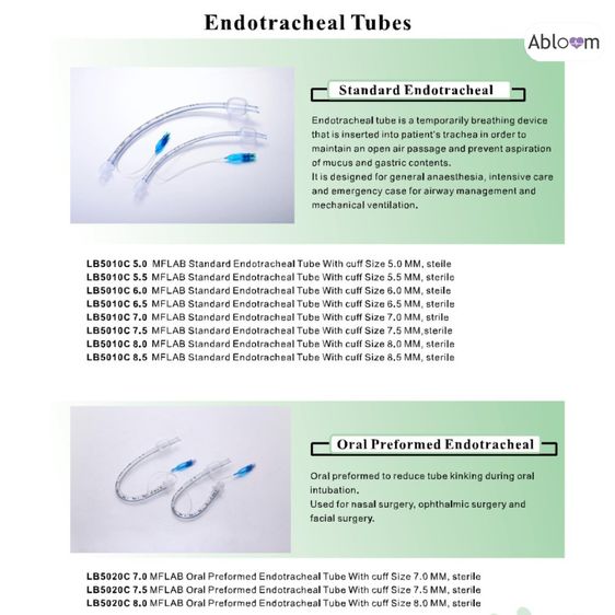 MFLab ท่อช่วยหายใจ Endotracheal มีแบบให้เลือก Standard และ แบบ Oral Preformed (มีขนาดให้เลือก) รูปที่ 5