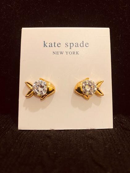 โลหะ ต่างหู Kate spade แท้ Kate Spade jewelry gold plated FISH CZ cute stud earrings
