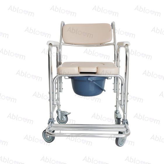 2 IN 1 เก้าอี้นั่งถ่าย เก้าอี้อาบน้ำ มีล้อ โครงอลูมิเนียม Commode Chair Shower Chair with Wheels รุ่นสีขาวครีม รูปที่ 9