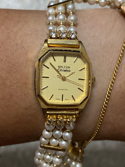 นาฬิกายี่ห้อ CHIEKO  ควอทซ์  เจแปน ของแท้มือสอง ทองสวย สายยาว 750฿ รูปที่ 8