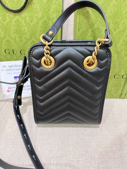 Gucci GG Marmont Matelasse Mini Bag Black in Chevron Leather Y.22 Fullset รูปที่ 4