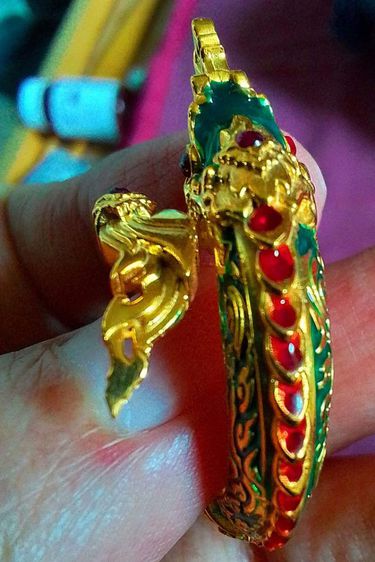 แหวนพญานาค เนื้อเงิน ฝังทับทิม ชุบทอง งานพุทธศิลป์สวยงาม รูปที่ 5