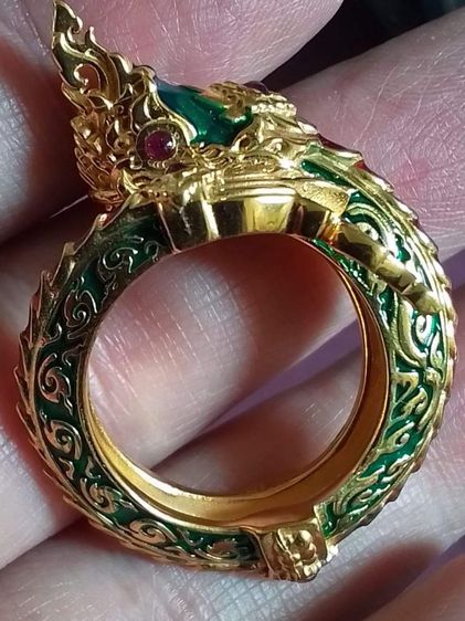 แหวนพญานาค เนื้อเงิน ฝังทับทิม ชุบทอง งานพุทธศิลป์สวยงาม รูปที่ 18