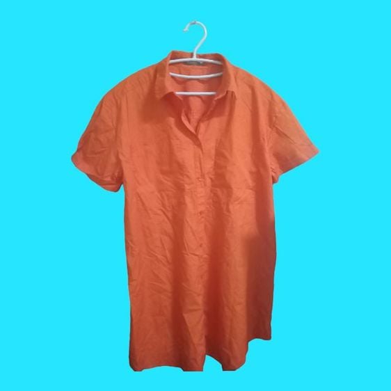 Clearance sales:CC Double O shirt dress เดรสลำลองกึ่งเดรสเชิ้ต ทรงปล่อย อกได้ถึง40 ยาว32นิ้ว สีส้มสดมาก ใส่สบาย สีเเซ่บ สด รูปที่ 1