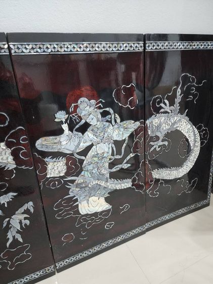 ไม้ แกะสลัก เคลือบ ฝังมุก เดิมๆ เก่าเก็บ หายาก วินเทจ โบราณ 4 ชิ้น หายาก รูปที่ 11