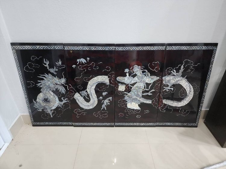 อื่นๆ ไม้ แกะสลัก เคลือบ ฝังมุก เดิมๆ เก่าเก็บ หายาก วินเทจ โบราณ 4 ชิ้น หายาก