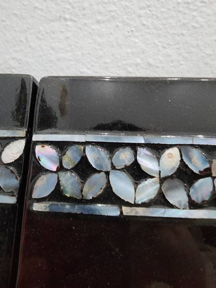 ไม้ แกะสลัก เคลือบ ฝังมุก เดิมๆ เก่าเก็บ หายาก วินเทจ โบราณ 4 ชิ้น หายาก รูปที่ 6