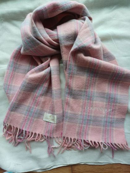 Courreges Wool Pink Plaid Vintage Scarf ผ้าผืนยาว รูปที่ 6