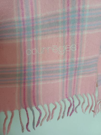 Courreges Wool Pink Plaid Vintage Scarf ผ้าผืนยาว รูปที่ 3