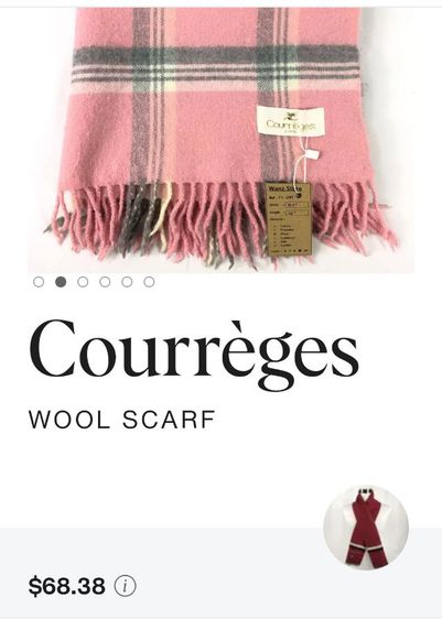 Courreges Wool Pink Plaid Vintage Scarf ผ้าผืนยาว รูปที่ 8