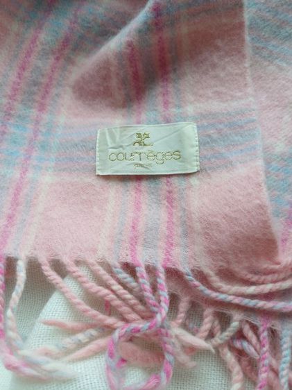 Courreges Wool Pink Plaid Vintage Scarf ผ้าผืนยาว รูปที่ 7