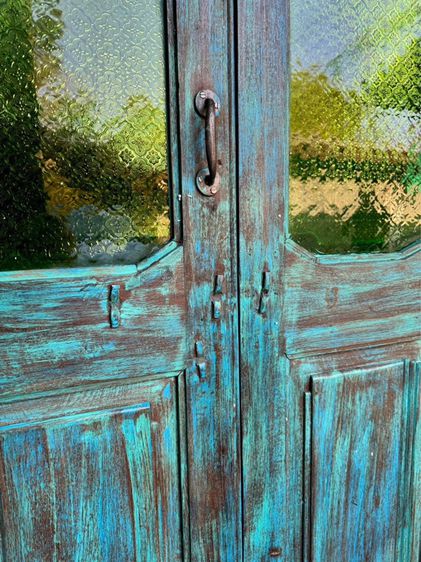 ประตูไม้วินเทจสีฟ้ากระจกเขียว รูปที่ 10