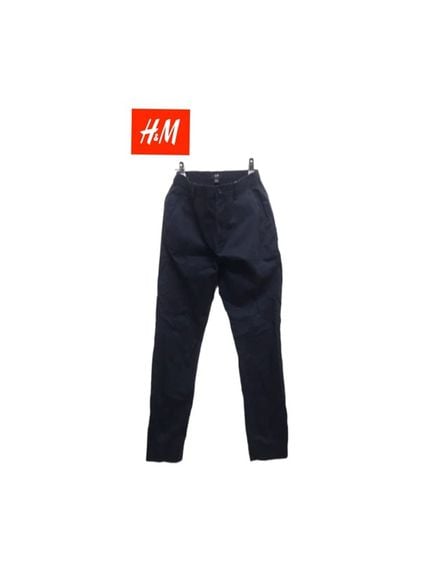 💙 H M กางเกงผ้าcottonสีกรมซิปหน้ามีกระเป๋าข้าง,หลังสวยใหม่