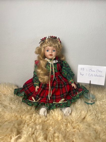 Vintage 1996 House Of Lloyd 16” Holiday Porcelain Doll Plaid Holly Dress   รูปที่ 2