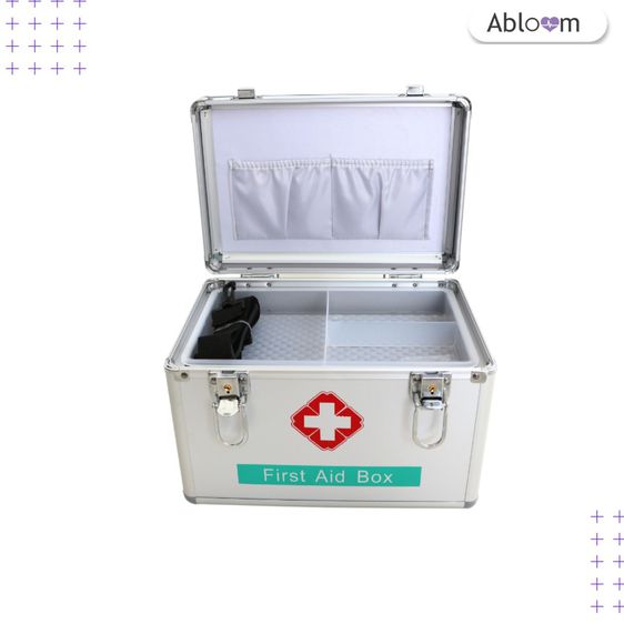 กล่องปฐมพยาบาล กล่องยา สีเงิน Portable First Aid Kit Storage Box with Shoulder Belt รูปที่ 7