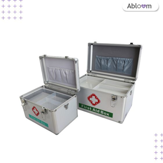 กล่องปฐมพยาบาล กล่องยา สีเงิน Portable First Aid Kit Storage Box with Shoulder Belt รูปที่ 10