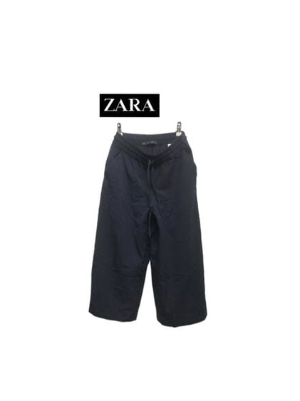 💙 ZARA กางเกงผ้าโพลีผสมเอวยางยืดสีกรมลายเส้นตรงมีกระเป๋าข้างสวยมาก รูปที่ 1