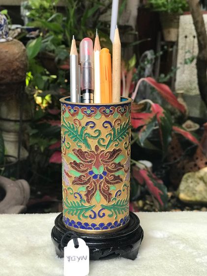ที่ใส่เครื่องเขียน ทองเหลืองถมปัด ลายนูน Chinese Handmade - Drawn Cloisonne Enamel Flowers Brush Pen Holder รูปที่ 11