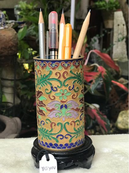 ที่ใส่เครื่องเขียน ทองเหลืองถมปัด ลายนูน Chinese Handmade - Drawn Cloisonne Enamel Flowers Brush Pen Holder รูปที่ 12