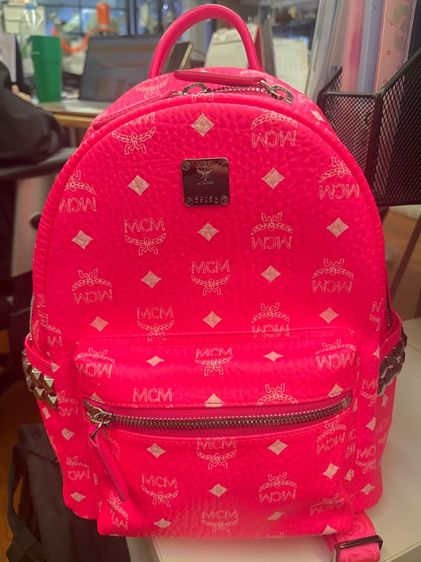 MCM Visetos Small Side Stud Stark Backpack Neon Pink  รูปที่ 1