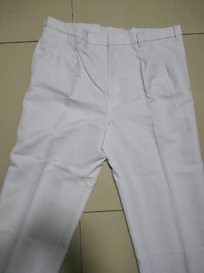กางเกงผ้าสแลคหนาสีขาวสะอาดเอว36-38กางเกงทำงานงานบวชงานแต่งใส่เที่ยว รูปที่ 2