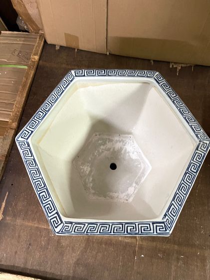 กระถาง กังไสลายคราม หกเหลี่ยมลายผักชี ใบใหญ่ รูปที่ 9