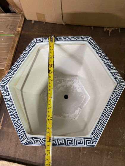 กระถาง กังไสลายคราม หกเหลี่ยมลายผักชี ใบใหญ่ รูปที่ 11