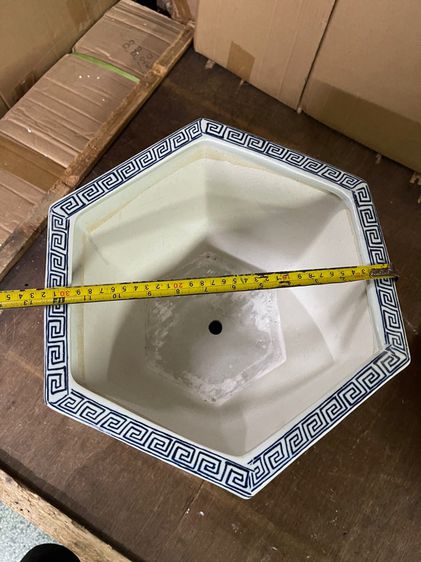 กระถาง กังไสลายคราม หกเหลี่ยมลายผักชี รูปที่ 14