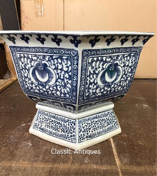 กระถาง กังไสลายคราม หกเหลี่ยมลายผักชี รูปที่ 10