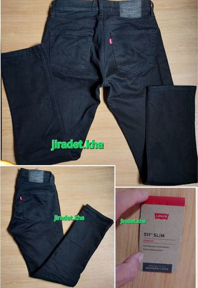 ดำ กางเกงยีนส์ผู้ชาย Levi's 511 Black รุ่น Slim Jeansไซส์ Int-W30 L32 เนื้อผ้า Cotton กับ Elastane เอวปกติ Original (ราคาขายรวมค่าจัดส่ง)
