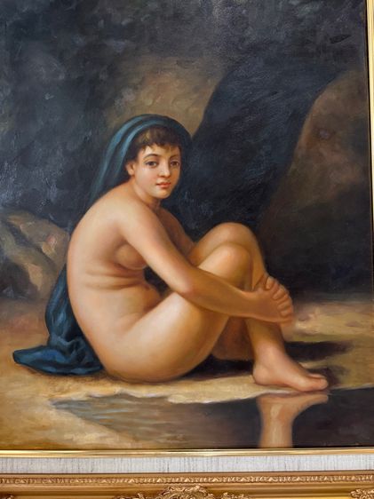 ภาพวาดสีน้ำมัน ภาพเสมือนจริงหญิงสาวนั่งเปลือย รูปที่ 5