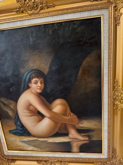 ภาพวาดสีน้ำมัน ภาพเสมือนจริงหญิงสาวนั่งเปลือย รูปที่ 4
