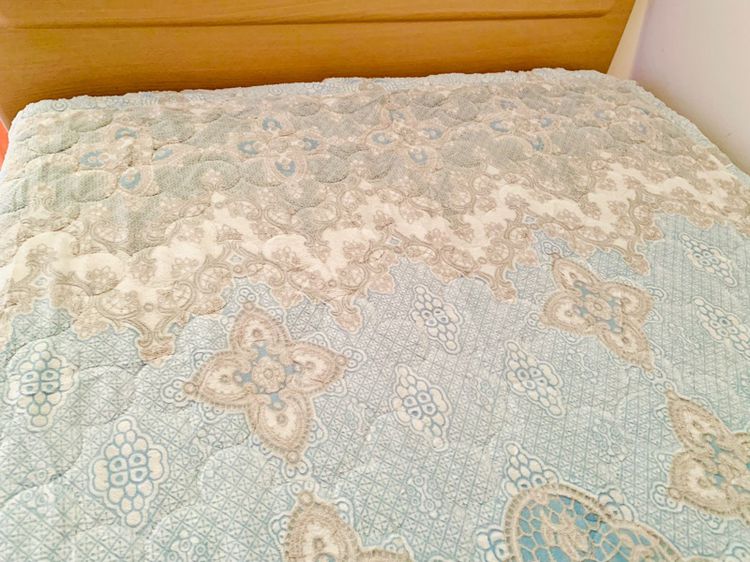 ผ้าปูรองนอน ขนาด 4ฟุต ผ้าลายนูน 2 ชั้น สีฟ้ากำมะหยี่ลายวินเทจ ยี่ห้อ Pognami มือสองขายตามสภาพ สินค้าญี่ปุ่น-เกาหลีแท้ รูปที่ 4