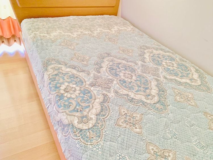 ผ้าปูรองนอน ขนาด 4ฟุต ผ้าลายนูน 2 ชั้น สีฟ้ากำมะหยี่ลายวินเทจ ยี่ห้อ Pognami มือสองขายตามสภาพ สินค้าญี่ปุ่น-เกาหลีแท้ รูปที่ 2