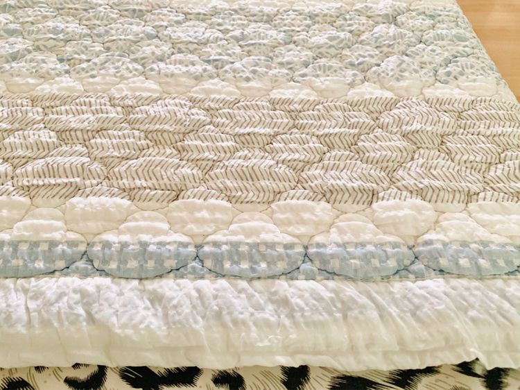 ผ้าปูรองนอน (แบบหนา) ขนาด 4.5-5ฟุต สีฟ้าขาวลายกราฟฟิก ยี่ห้อ Dr.Nimfuman (สภาพใหม่) มือสองสภาพดี สินค้าญี่ปุ่น-เกาหลีแท้ รูปที่ 6