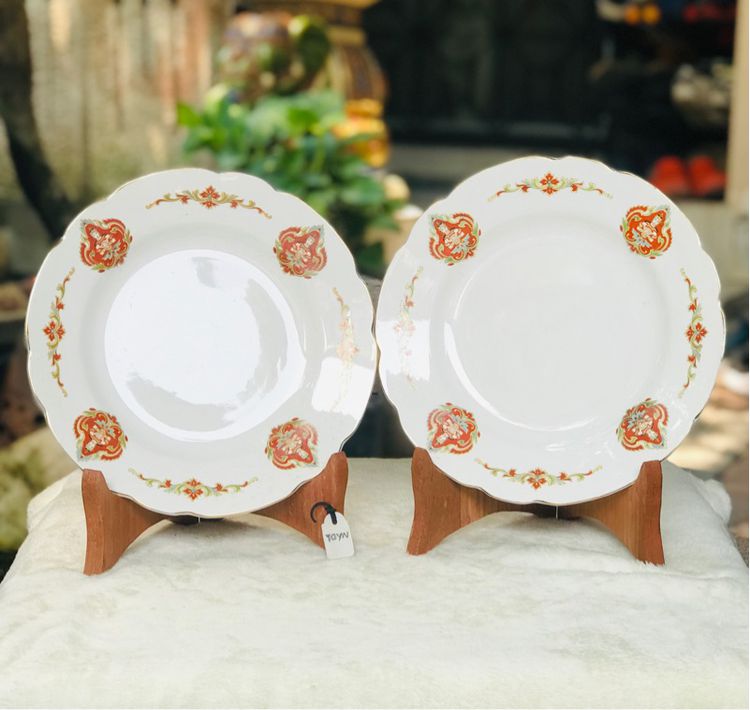 1 คู่ (2 ใบ) Vintage Thai Pattern Ceramic Plate Made In Japan กระเบื้องลายเทพพนม ขอบน้ำทองฉ่ำ ขนาด 9 นิ้ว รูปที่ 4