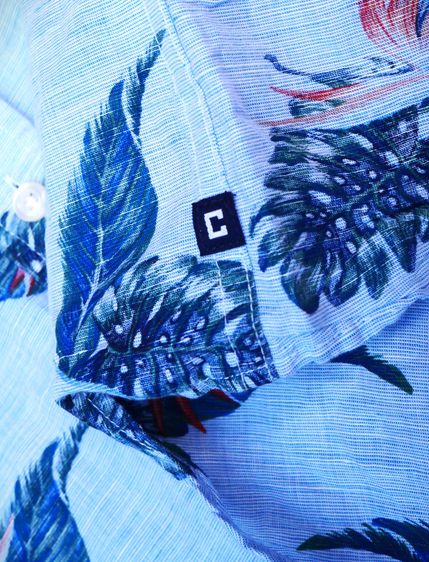Chaps light blue linen cotton bird of paradise hawaiian mens shirt  รูปที่ 6