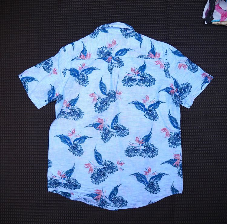 Chaps light blue linen cotton bird of paradise hawaiian mens shirt  รูปที่ 3