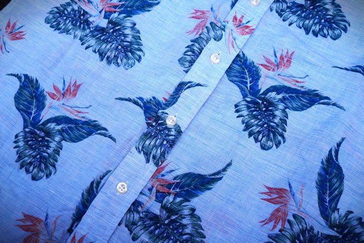 Chaps light blue linen cotton bird of paradise hawaiian mens shirt  รูปที่ 2