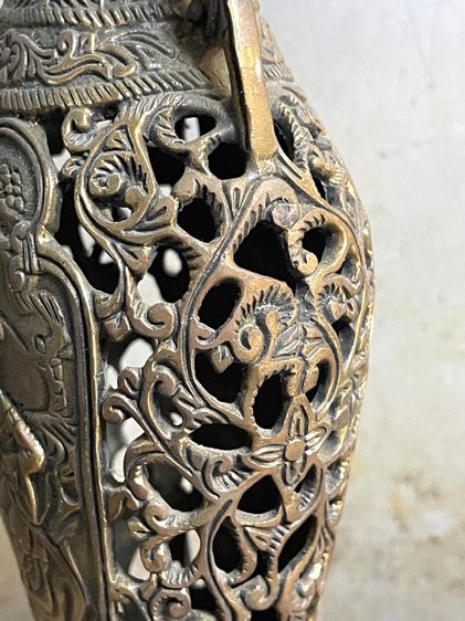 แจกัน ฉลุลาย เทพจีนทองเหลืองสะสมA9 รูปที่ 10