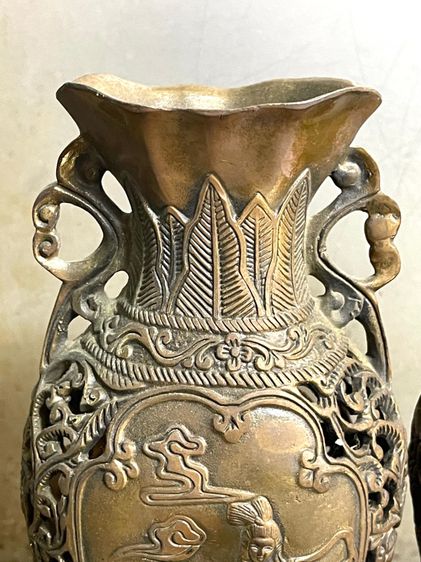 แจกัน ฉลุลาย เทพจีนทองเหลืองสะสมA9 รูปที่ 7