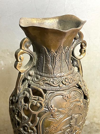 แจกัน ฉลุลาย เทพจีนทองเหลืองสะสมA9 รูปที่ 9