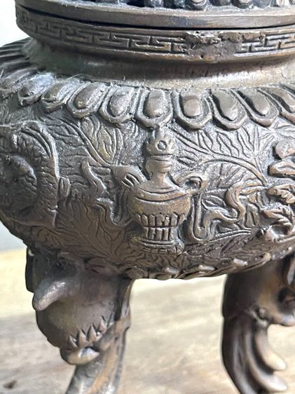 กระถาง กำยาน หูสิงห์ลายของมงคล8อย่าง ทองเหลืองสะสม A73 รูปที่ 6