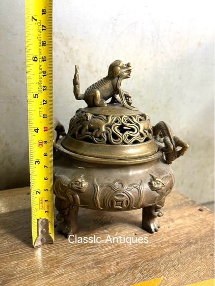 กระถางกำยาน หมาจูทองเหลืองสะสม A32 รูปที่ 12