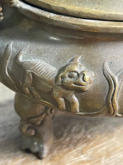 กระถางกำยาน หมาจูทองเหลืองสะสม A32 รูปที่ 10