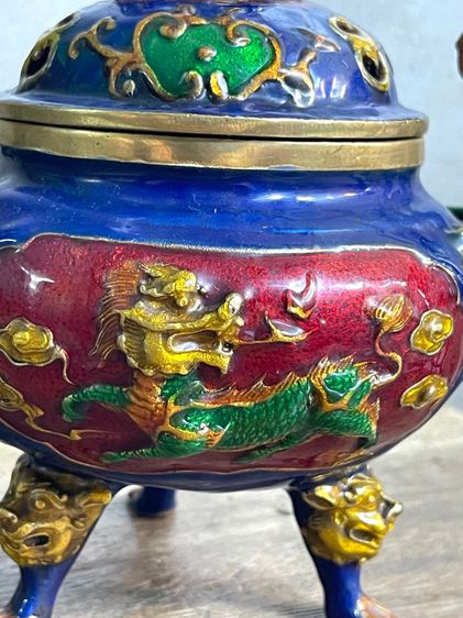 กระถางกำยานมังกร ทองเหลืองลงยา สะสม A50 รูปที่ 4